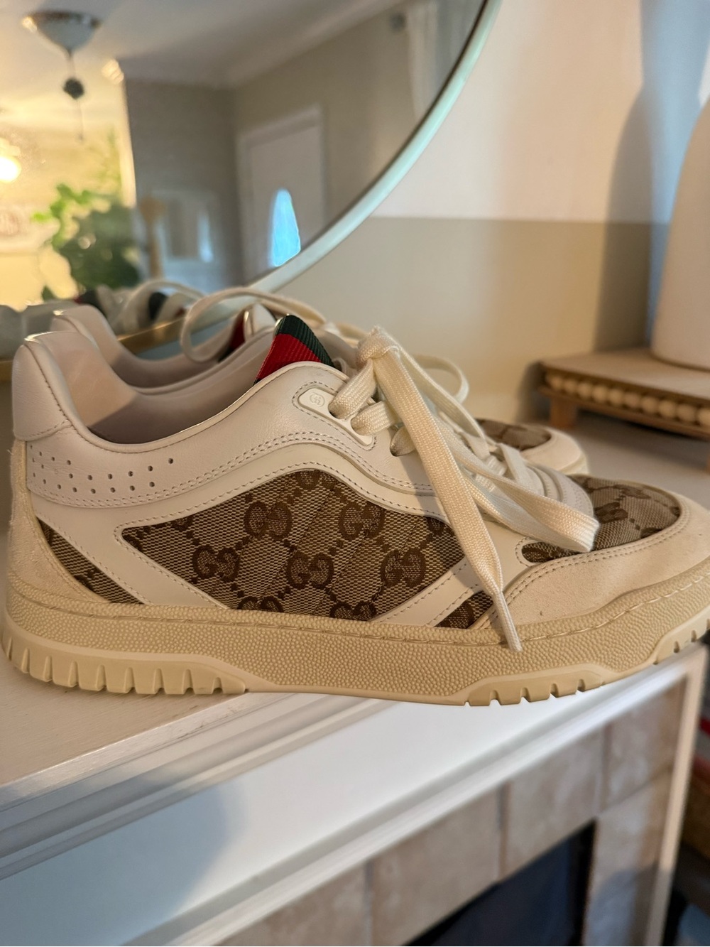 Gucci Beige Brown Re-Web Low-Top Sneaker - Picture 3 of 8